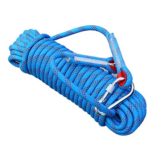 Wolike Cuerda de Escalada Profesional DE 10/20 m de Longitud para Exteriores (12 mm de Diámetro, 12 KN, Cuerda de Alta Resistencia con Dos mosquetones), Azul
