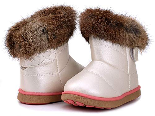 WYSBAOSHU Niña Invierno Botas de Nieve Cuero de PU Zapatos(19 EU/21 CN,Blanco)
