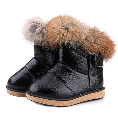 WYSBAOSHU Niña Invierno Botas de Nieve Cuero de PU Zapatos(24 EU/26 CN,Negro)