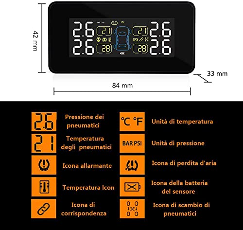 WYYHAA TPMS Sistema De Monitoreo De Presión, con 4 Externa del LCD De Visualización En Tiempo Real Y Función De Alarma para Casas Rodantes Autocaravanas (0-116 PSI)