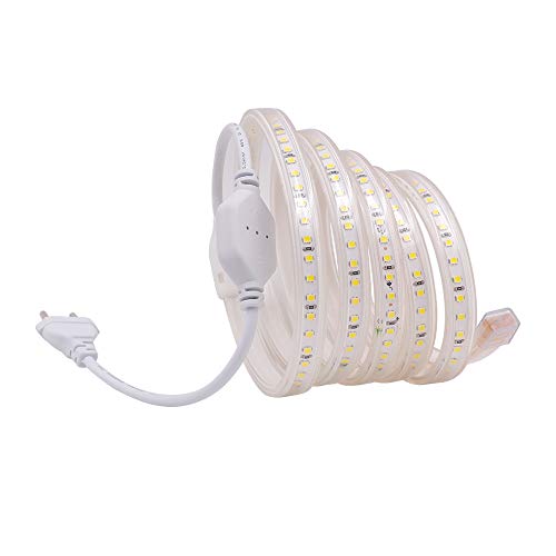 XUNATA 5m 220V Tiras LED, SMD 2835 120LEDs/m, IP67 Impermeable, Escalera de Techo Blancas Tira de LED Cocina Cable Luces LED Blanco frio