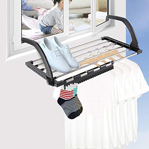 Yangxue - Soporte plegable para toallas de lavandería para balcón, alféizar de ventana, pasillo, interior y exterior, acero inoxidable, fácil de instalar, zapatos, No nulo, negro, Tamaño libre