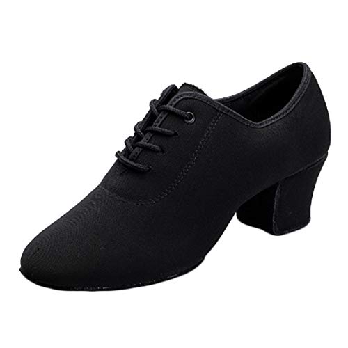 Yefree Zapatos de Baile Moderno de tacón bajo de Tango de para Mujer Zapatos de práctica de Baile Latino con Cordones Negros