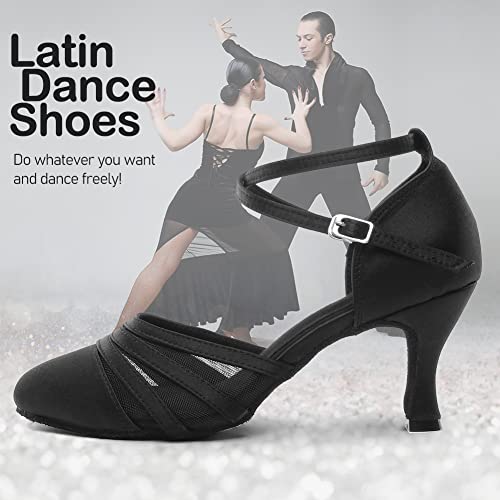 YKXLM Mujeres&Niña Zapatos Latinos de Baile Zapatillas de Baile de salón Salsa Tango Bachata Vals Moderno Performance Práctica Calzado de Danza,ESYCL189-7.5,Negro,EU 37.5