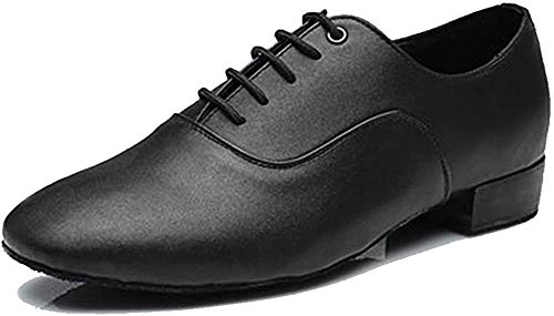 YKXLM Zapatos Profesionales de Baile Latino de Cuero para Hombre Zapatos de Baile Jazz Tango Waltz Performance Shoes,Modello 707B,Negro,EU40.5