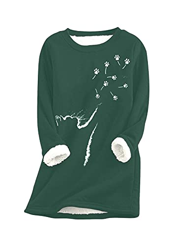 Yming Sudadera de manga larga para mujer con cuello redondo y forro polar, verde, S