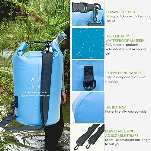 YUMQUA Bolsa Estanca Impermeable 5L/10L/20L/30L/40L Dry Bag Bolsa Seco Impermeable para Kayak, Pesca, Natación, Camping, Rafting, Playa, Canoa, Senderismo, Esquí