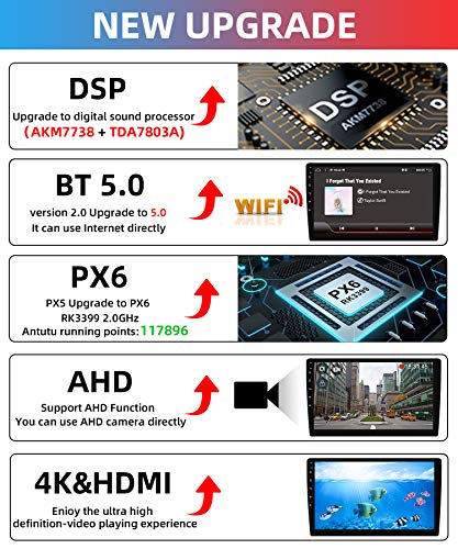 YUNTX [PX6+DSP] Android 10 Universal Autoradio - 4G+64G - 10.1Pulgada Pantalla IPS - Cámara Trasera Gratis - Soporte Dab/GPS/Mandos de Volante/USB / 4G / WiFi/Bluetooth 5.0 /MirrorLink/Carplay