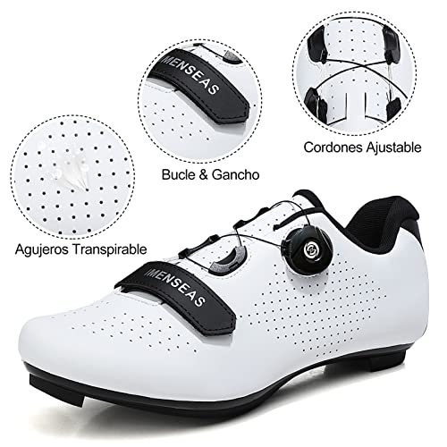 Zapatillas de Bicicleta de Montaña Antideslizantes para Hombre Mujer Zapatillas de Ciclismo MTB Transpirables Exterior Carretera (Blanco,46 EU)