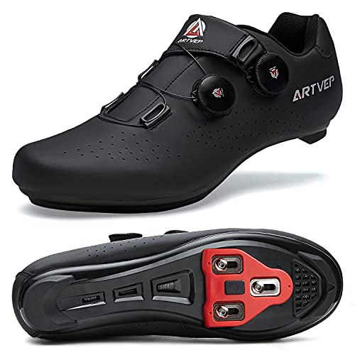 Zapatillas de Ciclismo para Hombre Zapatillas de Bicicleta de Carretera para Mujer compatibles con Look SPD SPD-SL Delta Cleats Zapatillas de Spinning para Interiores Exteriores Toda Negro280