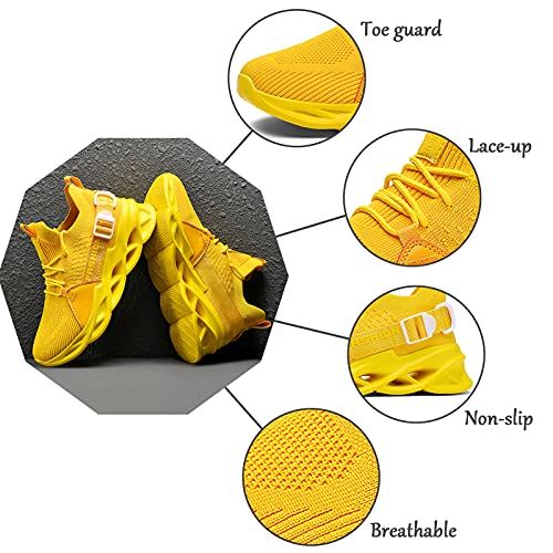 Zapatillas de Deportes Hombre Mujer Zapatos Deportivos Running Zapatillas para Correr Ligero y con Estilo Negro Blanco Gris Dorado G133 Yellow 43 EU
