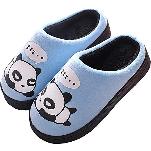 Zapatillas de Estar por Casa para Niñas Niños Otoño Invierno Zapatillas Mujer Hombres Interior Caliente Suave Dibujos Animados Panda Zapatos Azul 35/36 EU = 36/37 CN