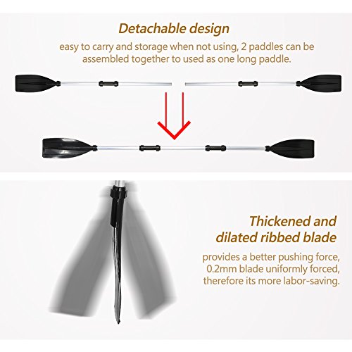 Zerone Paleta de kayak, 2 piezas de aleación de aluminio desmontable ligero acanalado hoja kayak palas barco mini hoja negra mango redondo sin límite de dirección remos