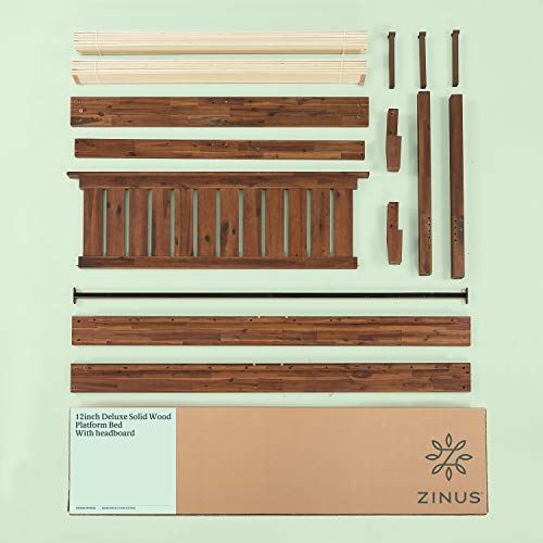 Zinus Cama de plataforma de madera de lujo con cabecero Vivek de 30,5 cm, Camas de Plataforma, Sin necesidad de usar un somier, Sólido soporte de listones de madera, Fácil montaje, 90 x 190 cm