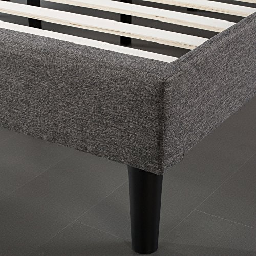 Zinus EU-FSPB-L Upholstered Square Stitched Platform Bed, Metal/Wood/Fabric, Single