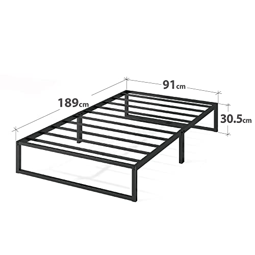 Zinus Lorelai 31 cm, Bastidor de cama de plataforma de metal, somier de listones de acero, para adultos, niños y adolescentes, espacio para guardar cosas bajo la cama, fácil montaje, 90x190 cm, negro