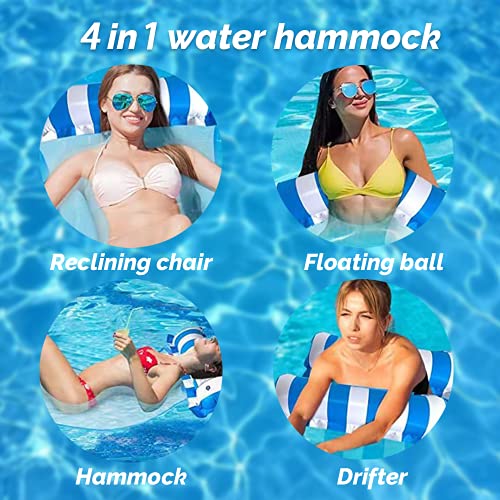 Zueyen Hamaca flotante de piscina de alta calidad, cómoda hamaca, hamaca de agua, hamaca de agua multiusos con bomba de aire manual (azul y verde)