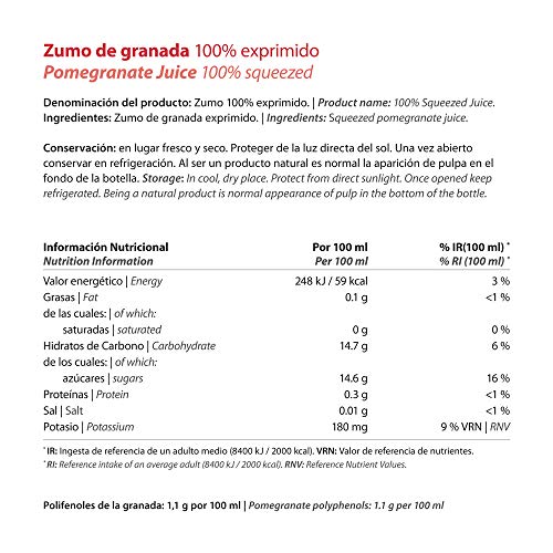Zumo de Granada Natural 100% Exprimido de Vitalgrana - Zumo Sin Azúcar Añadido - Sin Conservantes ni Colorantes - 750ml - 12 Unidades