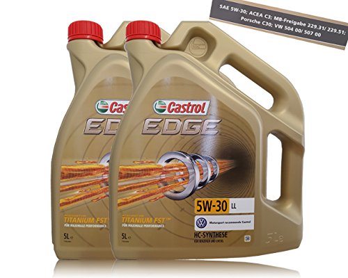 2 bidones de 5 litros de aceite para motor Castrol Edge Titanium FST 5W-30 LL, VW 504 00/ 507 00 Porsche C30