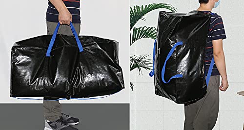2 bolsas de almacenamiento impermeables con correa para mochila, asa, cremallera para moverse, viajar, acampar, herramientas de jardinería, almacenamiento de decoraciones navideñas, 80x40x35 cm, negro
