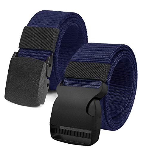 2 Piezas Cinturón Hombres Táctico Militar Ajustable Cintura Lona Correa Nylon Hebilla de Plástica (2-Azul y Azul)