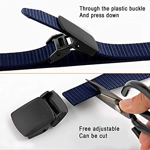 2 Piezas Cinturón Hombres Táctico Militar Ajustable Cintura Lona Correa Nylon Hebilla de Plástica (2-Azul y Azul)