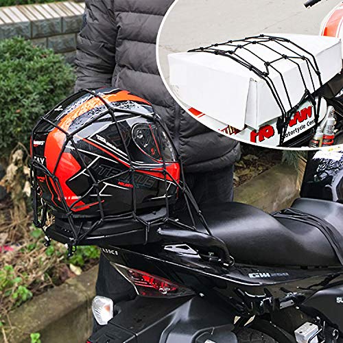 2 Piezas Red Moto, Red Elastico Equipaje(40 X 40cm) y Pulpo Moto (30 X 30 cm) Red Casco pequeña Ajustable para Bicicleta de Motocicleta