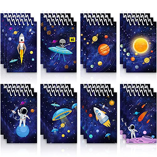 24 Mini Blocs de Notas de Galaxia de Espacio Exterior, Mini Cuadernos de Espiral de Cohete Astronauta Ciencia Memo de Recompensa de Maestro Salón de Clases para Niños Cumpleaños Planeta