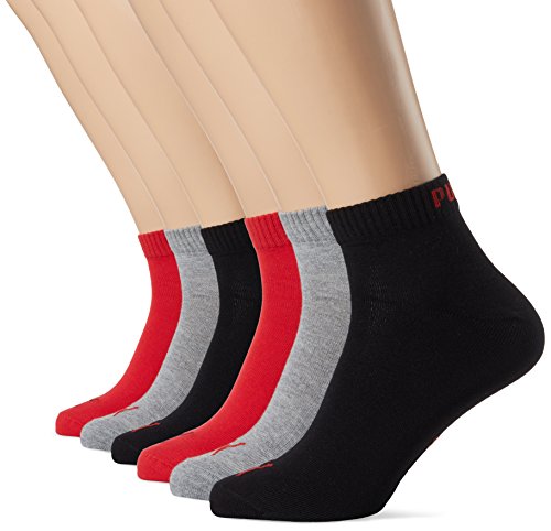 6 pair Puma Sneaker Quarter Socks Unisex Mens & Ladies In 3 Colours, Socken & Strümpfe:43-46, Farben:232 - black / red