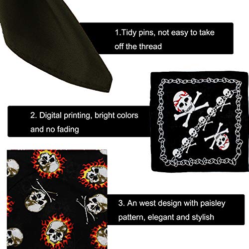 6 pcs Pañuelos Bandanas Pirata para Cuello Cabeza o Pulsera Multiusos para Hombres Mujeres Unisex Moscota 100% Algodón （modelo al azar）
