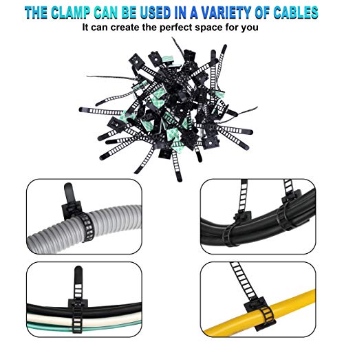 60 Pcs Bridas para Cables Clips de Cable Ajustable Abrazaderas Autoadhesivas de Cable Organizador para Cables para Coche/TV/Casa Nylon Negro, Viene con un raspador doméstico y un paño de limpieza