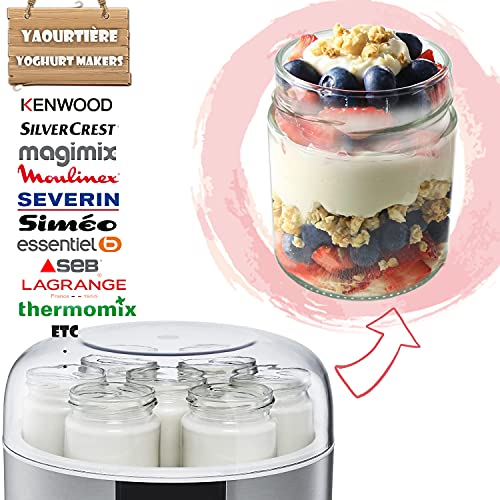 9 tarros de yogur o postre en tamaño XL de 230 ml con tapa superior de metal enroscable-Sustituye a los tarros severin, lagrange, moulinex, seb- compatible con cualquier yogurtera o multicocina