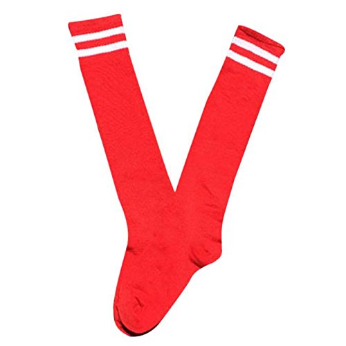 A / B Long Hockey Socks RD Football Soccer Knee Sport Baseball High Sock Over Socks (Red, One Size)
