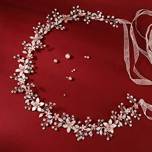 Abaodam Cinturón de cristal de la boda Moda vestido nupcial cinturón accesorio novia flor cintura (oro rosa)