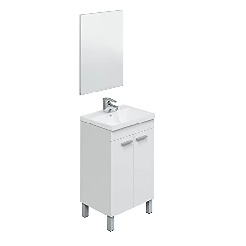 Abitti Mueble de baño Aseo pequeño con Espejo Incluido, 2 Puertas Color Blanco Brillo 50x80x40cm. NO Incluye LAVAMANOS.