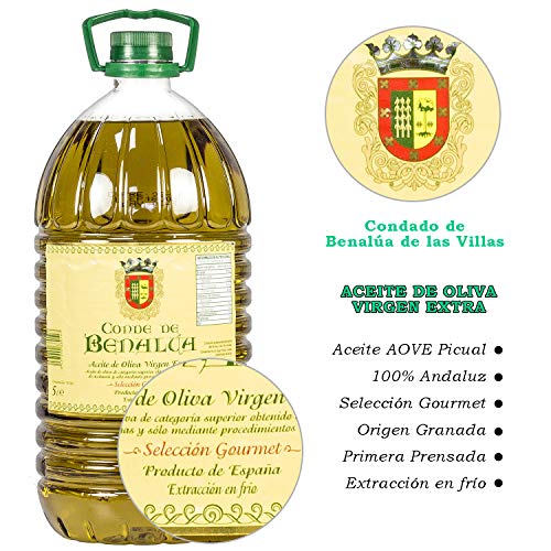 Aceite de Oliva Virgen Extra Conde de Benalúa Gourmet - Pack 3 Garrafas 5 Litros [Picual] [Origen de España]