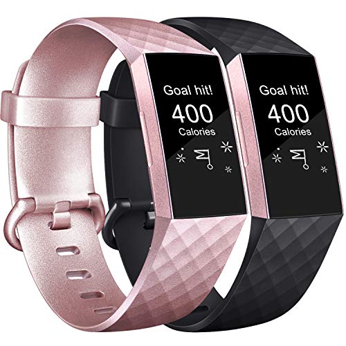 AK Correa para Fitbit Charge 3/Charge 3 SE, Reemplazo Ajustable Correa Accesorios Deporte para Fitbit Charge 3 (Y-Rose Gold+Black, Small)
