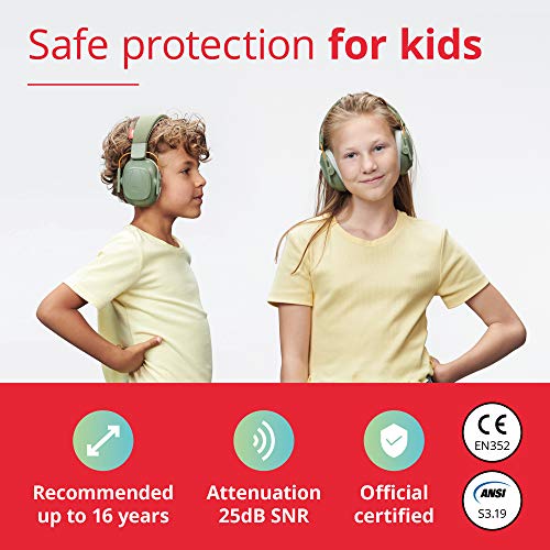Alpine Muffy Protectores de Oído para Niños - Cascos Antiruido para niños de hasta 16 años - Cascos de Insonorización diseñados niños - Cómoda protección auditiva - banda de sujeción ajustable - Verde