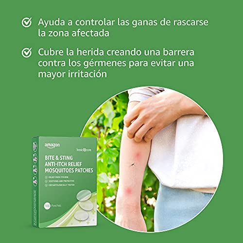 Amazon Basic Care - Parches calmantes antiprurito para picaduras de mosquito - 100 unidades