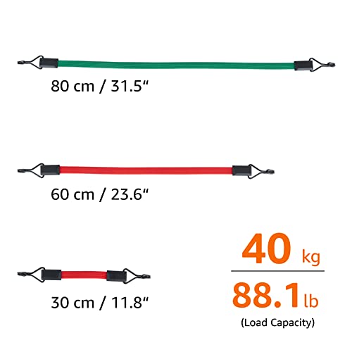 Amazon Basics - Cuerdas Elásticas Planas, 80 cm, 60 cm, 30 cm, Paquete de 3, color Verde y Rojo
