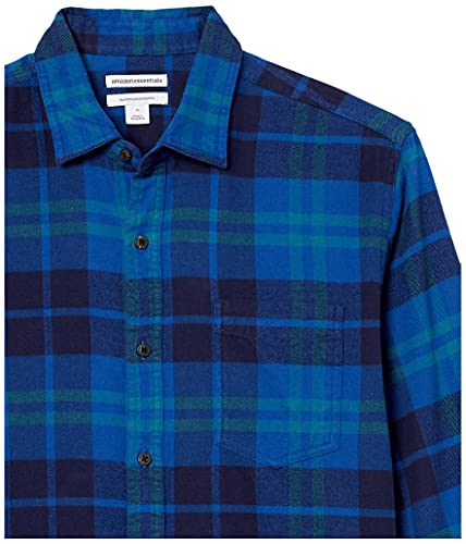 Amazon Essentials - Camisa de franela a cuadros de manga larga y ajuste regular para hombre, Azul (Bright Blue Plaid), US M (EU M)