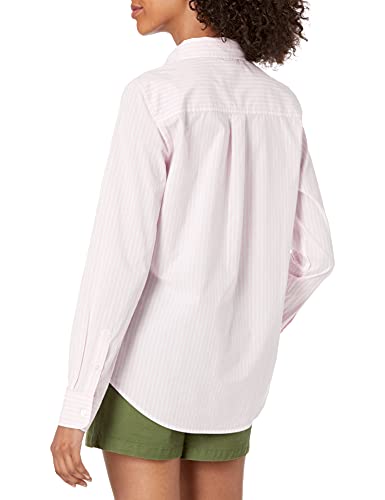 Amazon Essentials – Camisa de popelín de manga larga de corte clásico para mujer, rosa (rayas), US L (EU L - XL)