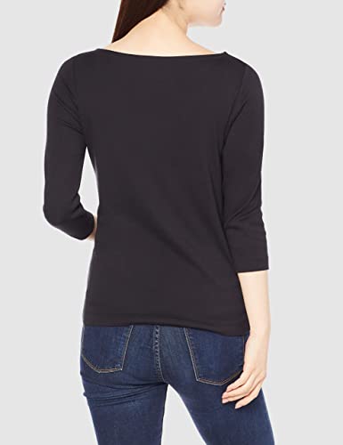 Amazon Essentials – Camiseta de cuello barco con mangas 3/4 de corte entallado para mujer, Negro, US XS (EU XS - S)