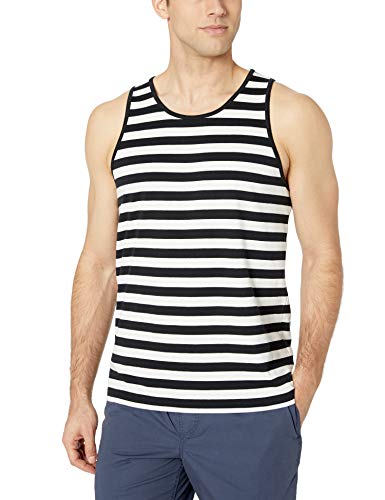 Amazon Essentials - Camiseta regular sin mangas para hombre, diseño de rayas, Negro/Blanco, US S (EU S)