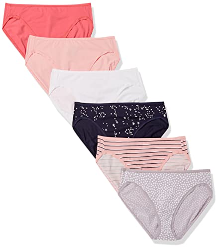 Amazon Essentials Cotton Stretch High-Cut Bikini Panty Underwear, Stars & Dots, 38, Pack de 6