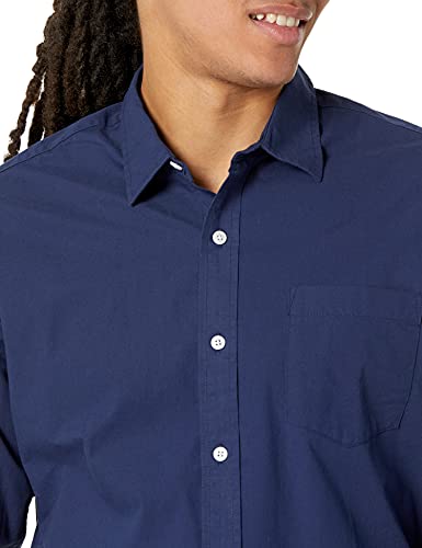 Amazon Essentials Long-Sleeve Regular-Fit Casual Poplin Shirt Camisa, Azul Marino, XS