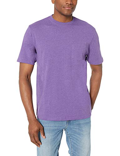 Amazon Essentials - Pack de 2 camisetas de manga corta y corte holgado con cuello redondo y bolsillo para hombre, Morado (Purple Heather Pur), US S (EU S)