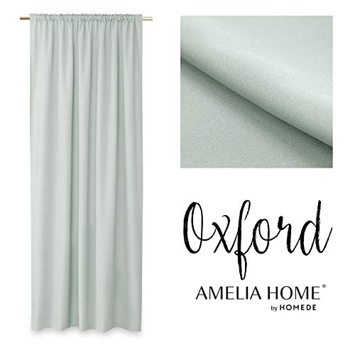 AmeliaHome Oxford - Cortina de 140 x 250 cm para decoración de ventanas, con franja fruncida, color plata liso