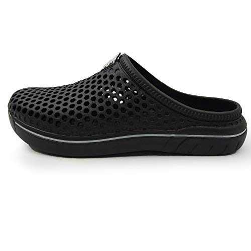 AMOJI Unisex Zuecos Zapatos de jardín Zapatillas de Hombre Zapatos de Goma de plástico Mujeres Señoras Caballeros Hombre Mujer Ligero Adulto AM1761 Negro 43 EU