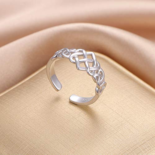 Anillo de corazón con nudo celta para mujer, plata de ley 925, anillo de boda ajustable, anillo apilable, tamaño 7